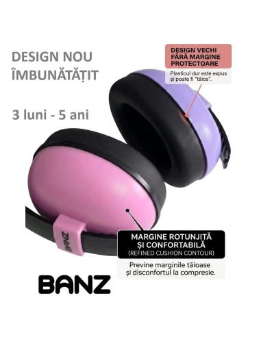 Casti cu antifoane bebelusi si copii de la 3 luni la 5 ani, Banz, Roz - model nou