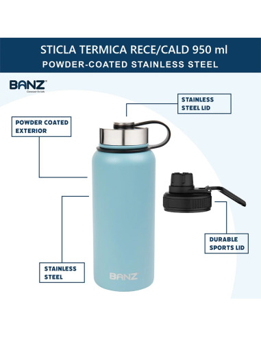 Sticla Termos/Sport, Pereti Dubli, 2 in 1, 950ml, Aqua